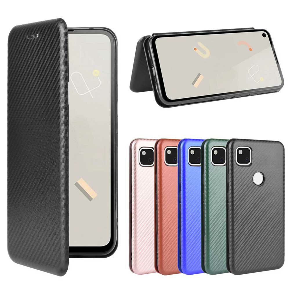 乐天商城 - 【送料無料】Google Pixel 4a 5G手帳型 薄型 カーボンファイバー 炭素繊維カバー TPU 保護バンパー 財布型 マグネット式 カード収納 落下防止 ホルダ 横開き