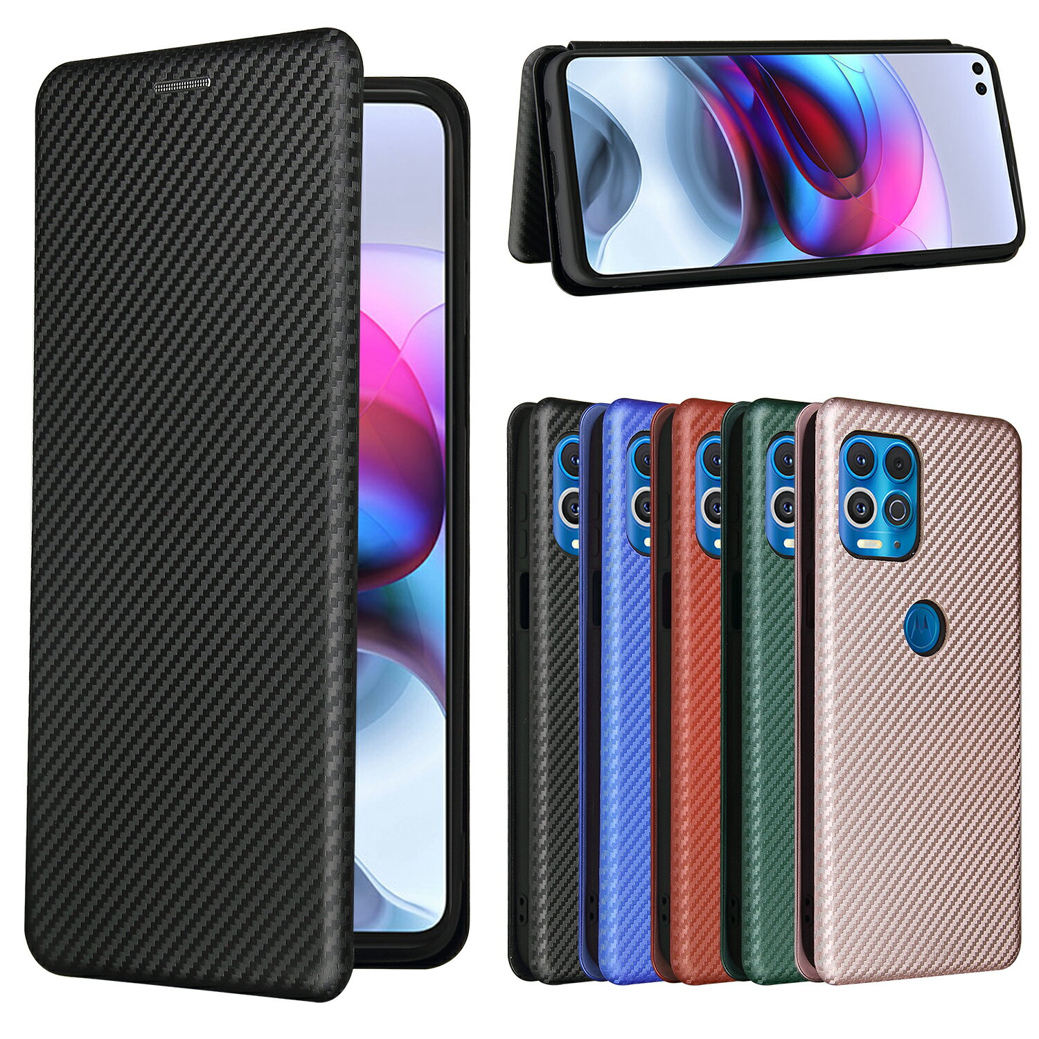乐天商城 - モトローラ エッジ・エス Motorola Edge S / Moto G100 手帳型 薄型 カーボンファイバー 炭素繊維カバー TPU 保護バンパー 財布型 マグネット式 カード収納 落下防止 ホルダ 横開き 送料無料