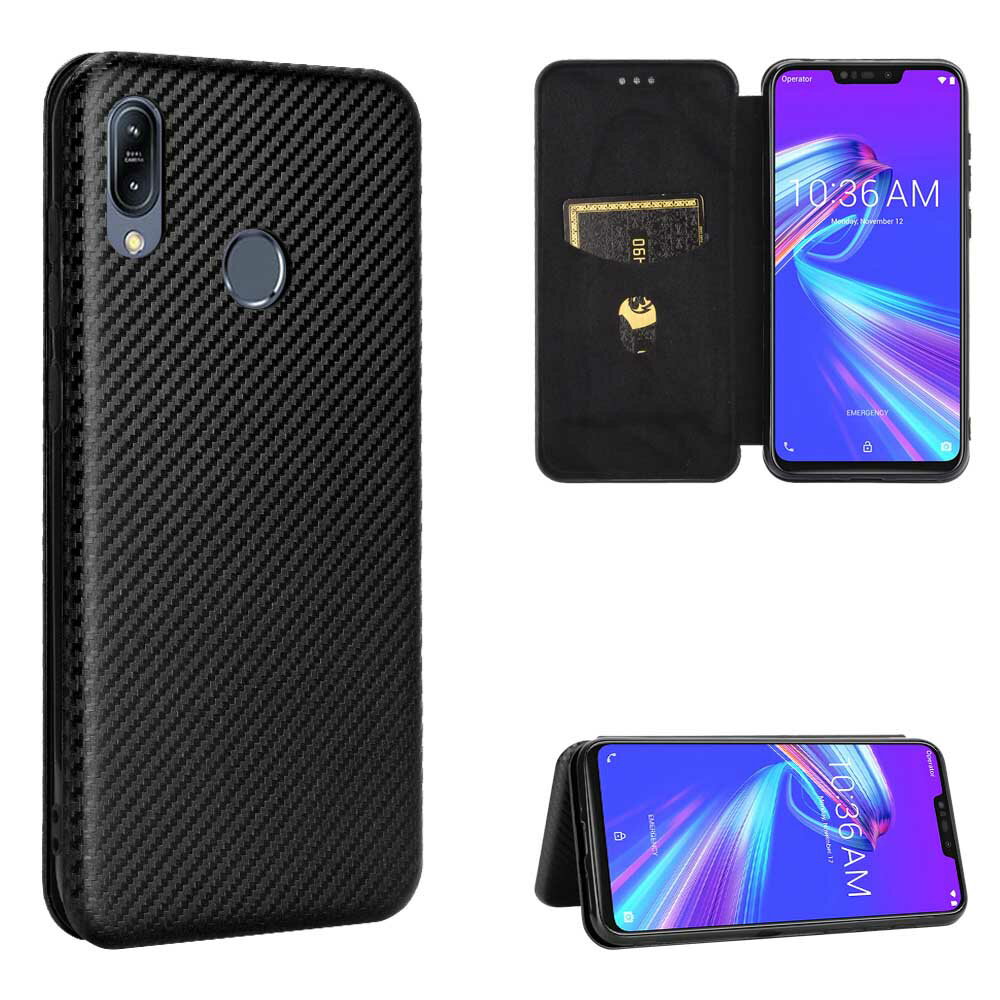 乐天商城 - 【送料無料】ZenFone Max (M2) (ZB633KL)手帳型 薄型 カーボンファイバー 炭素繊維カバー TPU 保護バンパー 財布型 マグネット式 カード収納 落下防止 ホルダ 横開き