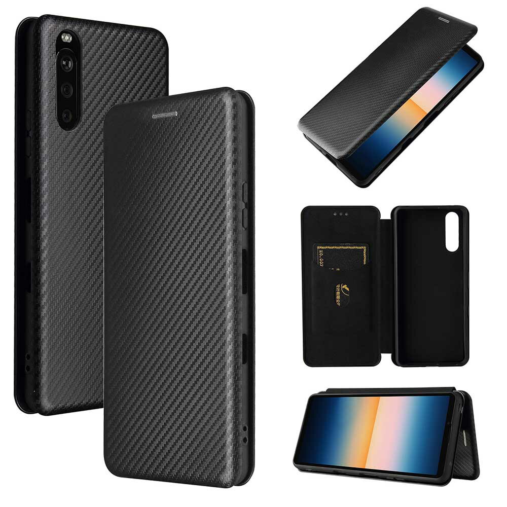 乐天商城 - Xperia 10 III SO-52B SOG04用 Xperia 10 III Lite XQ-BT4用 スマホ ケース カバー 通用 手帳型 薄型 カーボンデザイン 炭素繊維 TPU 保護バンパー 財布型 マグネット式 カード収納 落下防止 ホルダ 横開き エクスペリア テン マーク3 ライト 送料無料