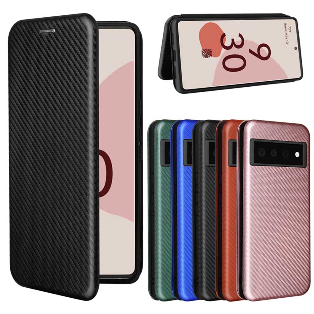 乐天商城 - 【送料無料】Google Pixel 6 Pro 手帳型 薄型 カーボンファイバー 炭素繊維カバー TPU 保護バンパー 財布型 マグネット式 カード収納 落下防止 ホルダ 横開き