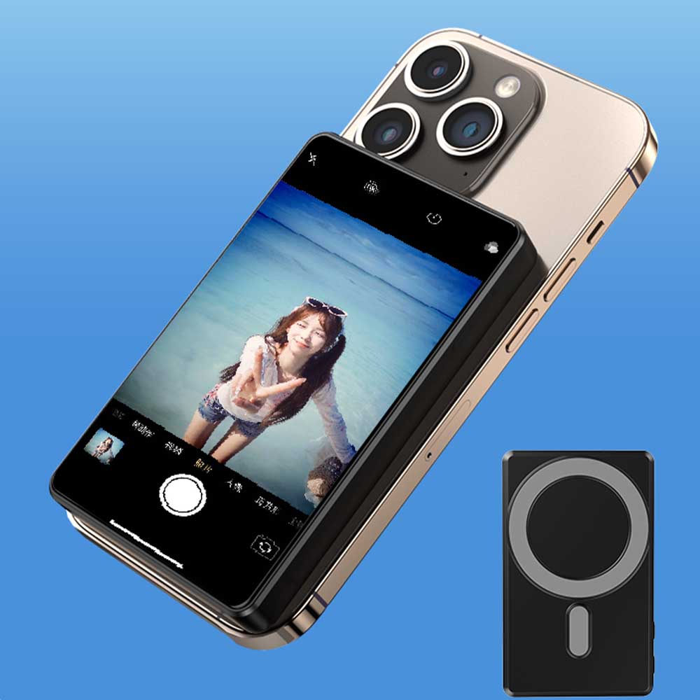 自撮りモニター5.2inch 外カメラリアルタイムミラーリング 磁気式ワイヤレスディスプレイ Bluetooth MagSafe対応 iphoneの画面をモニターに映す 自撮り・動画撮影・・Vlog・ライブ配信・TikTok 対応 iOS iPhone15 /16 /Android/MagicOS 多機種対応 CH-18 送料無料