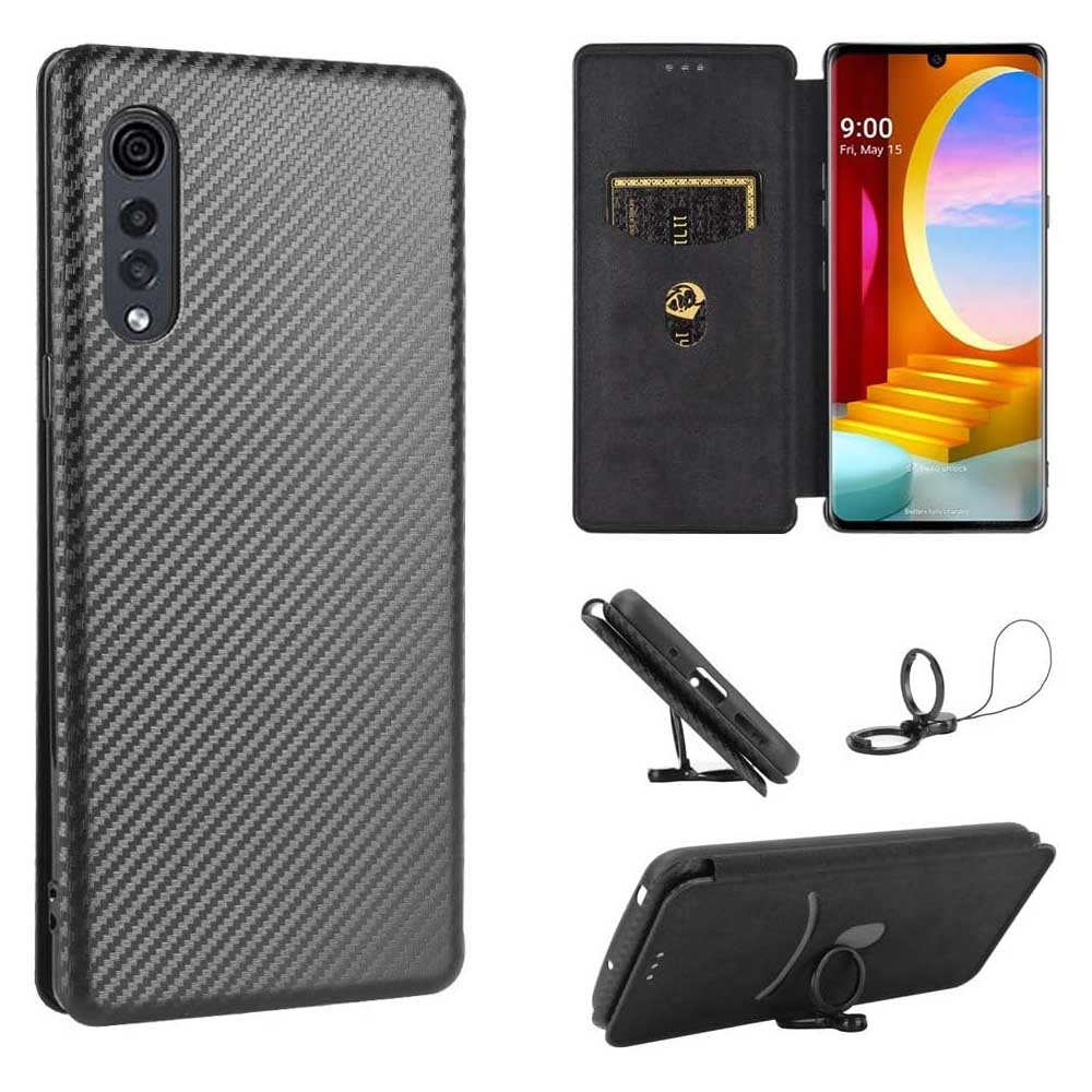 Rakuten - LG VELVET L-52A docomo手帳型 薄型 カーボンファイバー ケース 炭素繊維カバー TPU 保護バンパー 財布型 マグネット式 カード収納 落下防止 ホルダ 横開き【送料無料】