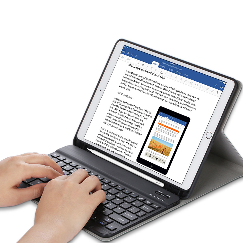 iPad 10.2/Air3/Pro10.5 ペン収納超薄レザーケース付き Bluetooth キーボード兼スタンド兼カバー US配列 かな入力対応　対応型番： A2200 ,A2198, A2197, A2270 ,A2428, A2429, A2430 リモートワーク最適 在宅勤務 pcastore-10003811 PCASTORE サンプル画像3