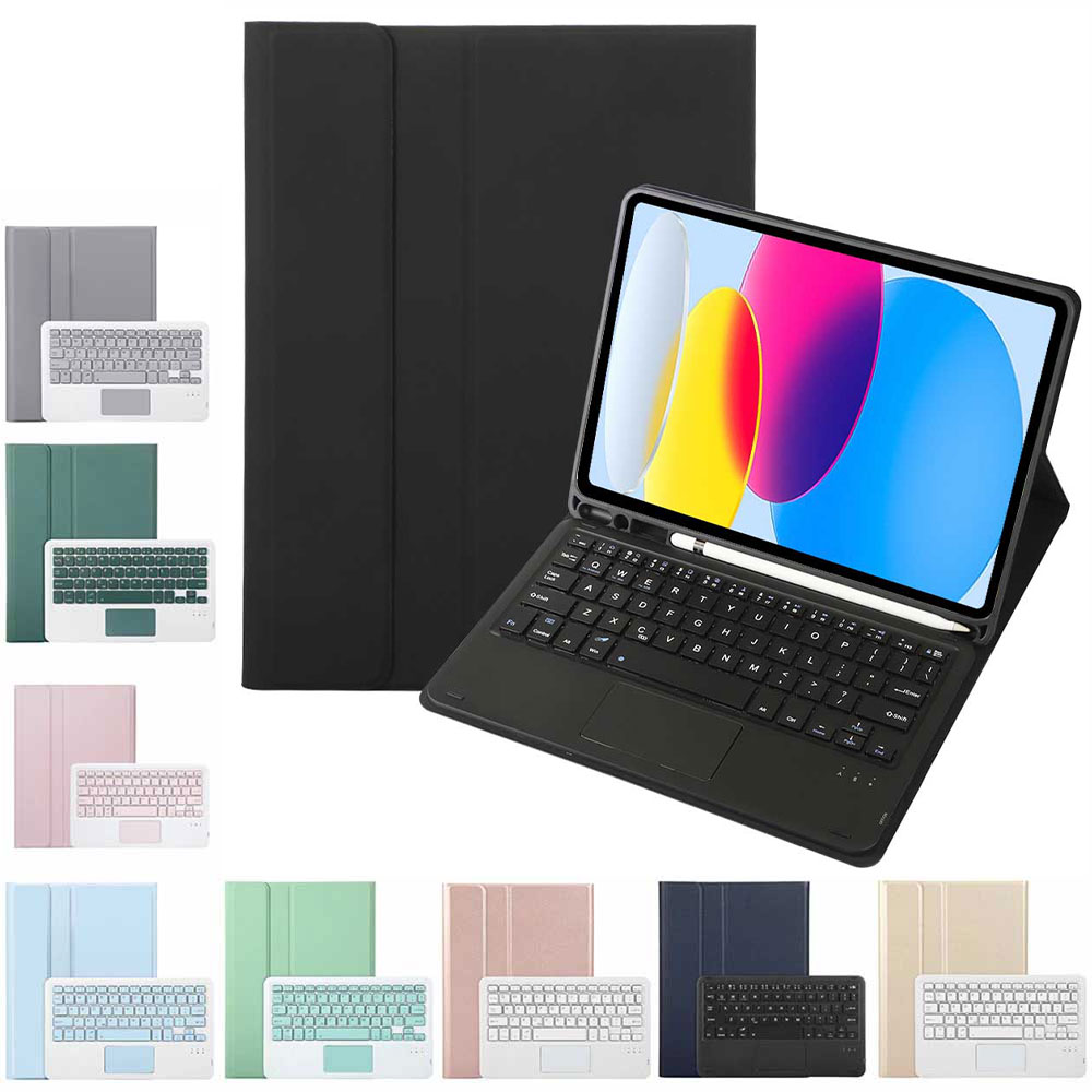 iPad 10.9 2022 iPad A16 2025 超薄レザーケース付き タッチパッド Bluetooth キーボード兼スタンド兼カバー US配列 ペンシ...