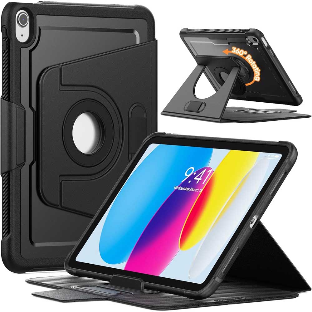 乐天商城 - iPad A16 第11世代/第10世代専用360度回転ケース 着脱式スタンド オートスリープ 横置き縦置き2段階角度マグネット式スタンド ペン収納 背面ロゴクリア Pencil収納 全面保護ケース