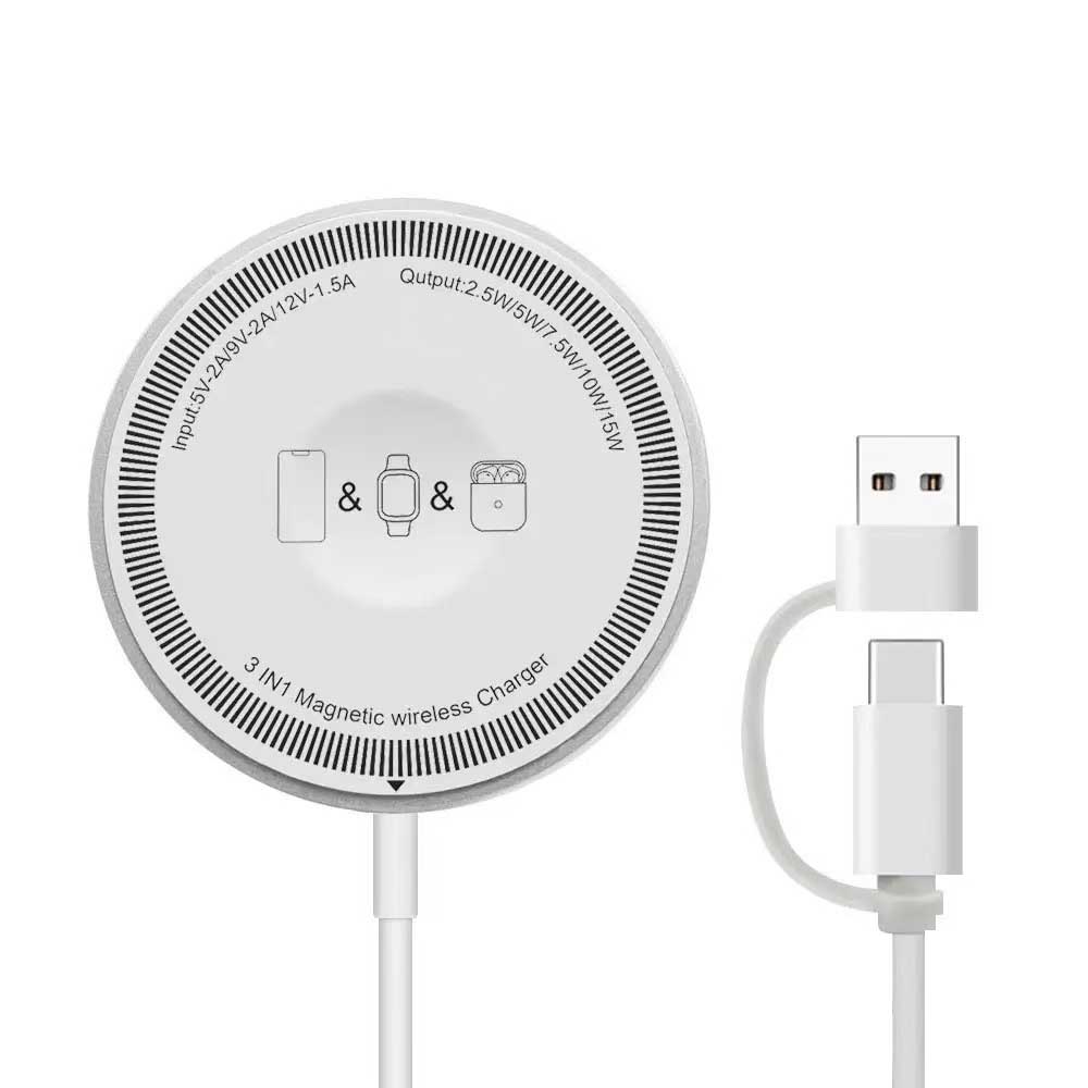 ワイヤレス充電器Qi認証最大15W出力USBType-Cポート置くだけ充電iPhone17/16/15/14/13/12シリーズ/Xs/AirPods2/AirPodsPro他のQi対応機種ホワイト