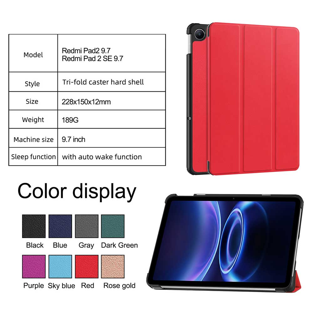 Rakuten - シャオミ Redmi Pad2 9.7inch 用 ケース カバー 傷つけ防止 スタンドカバー薄型 軽量 三つ折 内蔵マグネット開閉式 PUレザーカバー 全面保護シャオミ レッドミ パッド ツー9.7インチ 送料無料