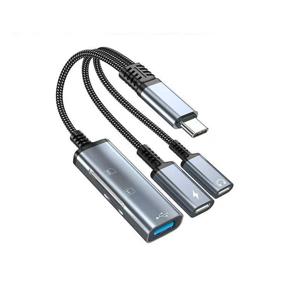 5in1USB-C to USB-A SD+MicroSD USB-C イヤホンジャック 60w PD急速充電 アダプタケーブル PD急速充電・USB3.0ポート・MicroSD&SDカードスロット搭載・TYPE-C イヤホンジャック USB-C変換アダプタ 送料無料