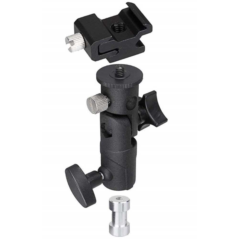 【送料無料】フラッシュブラケット E型雲台 1/4" 3/8" ネジアダプタ フラッシュコールドマウントシューブラケット アンブレラホルダー クリップオンストロボホルダー Nikon Canon Sony Pentax Olympus DSLR 三脚 ソフトボックス、アンブレラ、ストロボ、LEDライトパネル