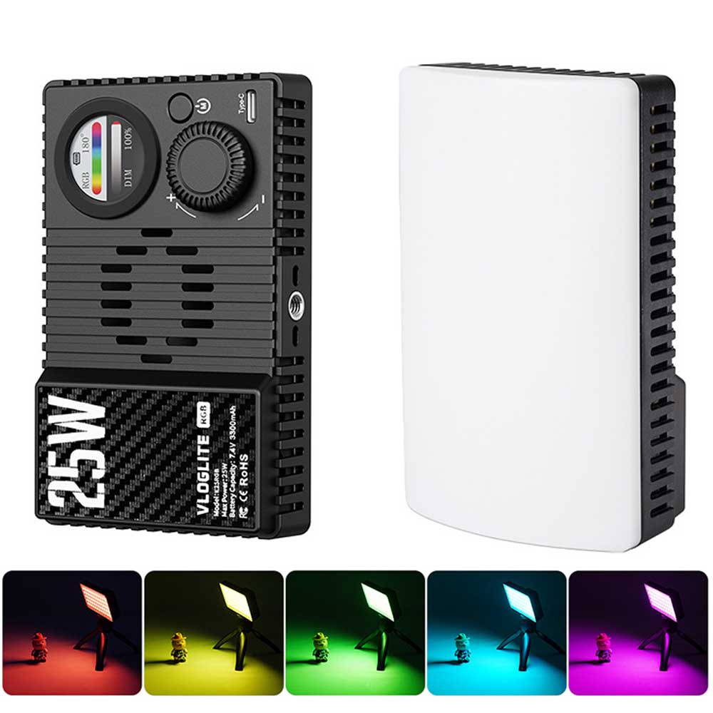 ミニLED RGBビデオライト K25RGB 3300mAhバッテリー HD LCDディスプレイ 25Wポータ...