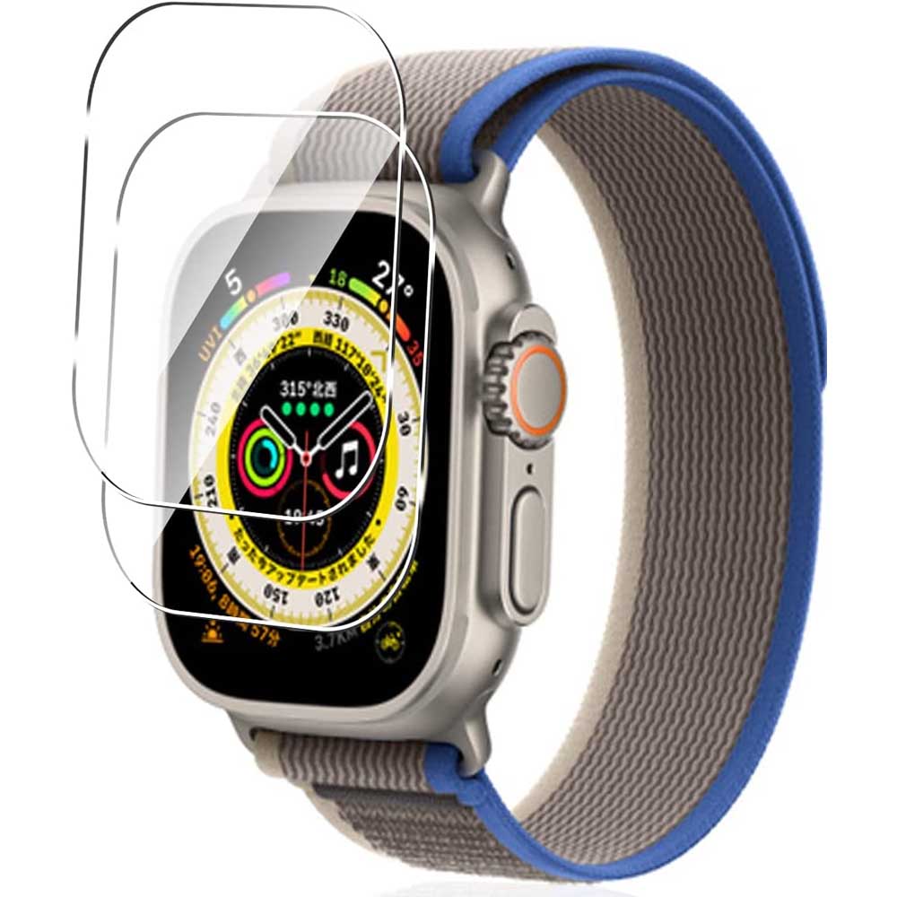 Apple Watch Ultra 用 ガラスフィルム 49mm 強化ガラス 耐衝撃 watch ultra 用 保護フィルム ケース対応 高透過率 高光沢 アップルウォッチ Ultra 対応 フィルム 2枚入り クリア 送料無料