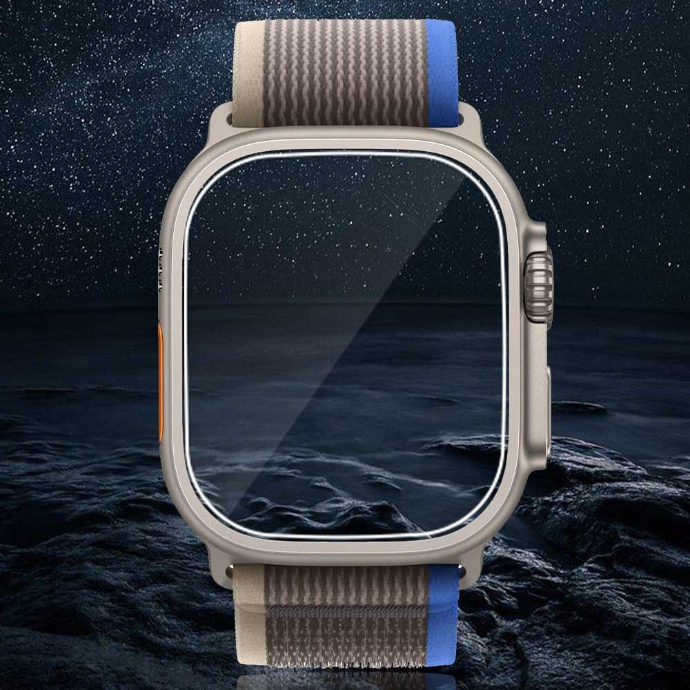 pcatecのApple Watch Ultra 用 ガラスフィルム 49mm 強化ガラス 耐衝撃 watch ultra 用 保護フィルム ケース対応 高透過率 高光沢 アップルウォッチ Ultra 対応 フィルム 2枚入り クリア 送料無料｜アングル2