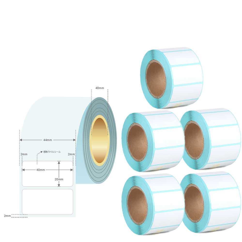 感熱ラベルシール 40mmx20mm 5巻計3500枚 サーマルラベルプリンター用 業務用 強粘 矩形 ラベルステッ..