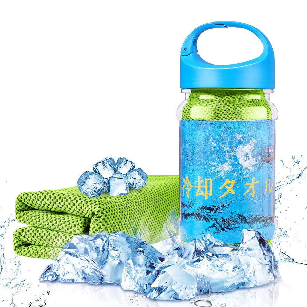 【送料無料】冷感タオル 冷却タオル クールタオル 速乾タオル 超吸水 軽量 速乾 熱中症対策 スポーツタオル クール ひんやり アイス 冷感 カラビナボトル付(...
