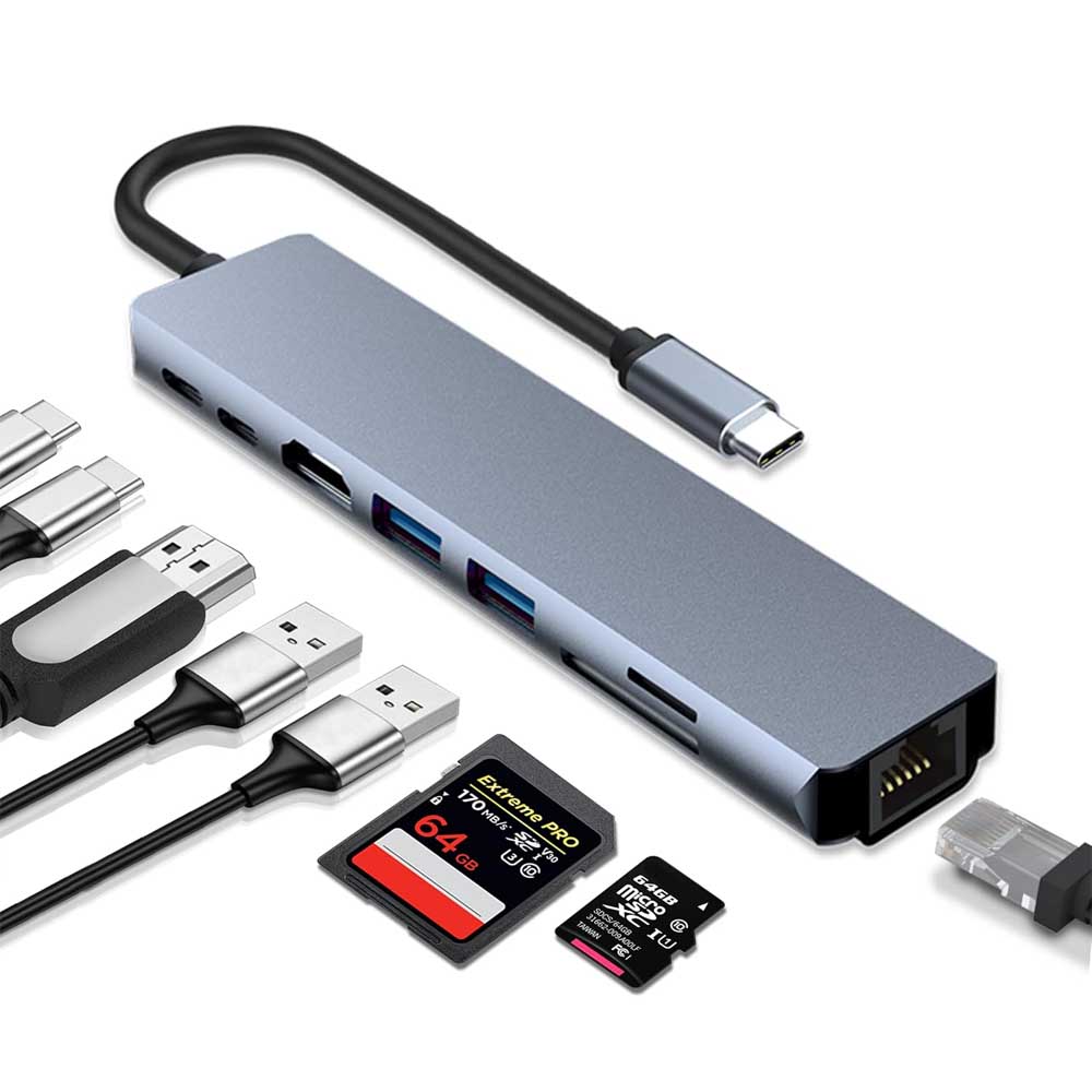USB C ハブ 8in1 Type C ハブ 4K HDMIポート / LAN 100Mbps / SD&TF カードリーダー / 100W PD充電 / U..