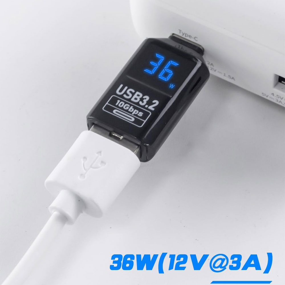 USB変換アダプタ LEDワットスクリーン表示 リアルタイムの電力監視 USB3.2 10Gbps ...