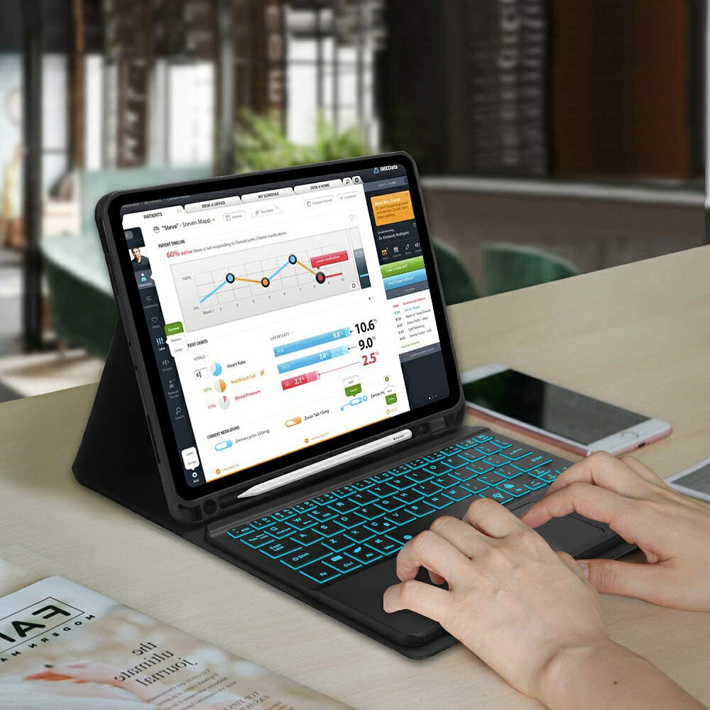 iPad 10.9 2022 iPad A16 2025 超薄レザーケース付き タッチパッド Bluetooth 七色RGBキーボード兼スタンド兼カバー US配列 ペンシル収納 脱着式 スタンド機能 全面保護　リモートワーク最適 在宅勤務 pcatec-10006197 pcatec サンプル画像2