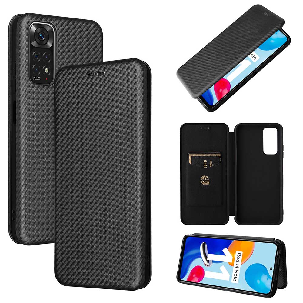 Rakuten - Xiaomi Redmi Note 11 ケース 手帳型 薄型 カーボンデザイン 炭素繊維カバー TPU 保護バンパー 財布型 マグネット式 カード収納 落下防止 ホルダ 横開き 送料無料 シャオミ レドミ