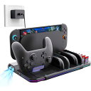 Switch 2 Pro & ジョイコン2用 充電スタンド スイッチ2用 冷却スタンド 排熱用 冷却クーラー Switch 2 Pro用 充電ドック Joycon2用 充電ホルダー 5台同時充電 10枚ゲームカード収納可能 LED指示ランプ RGBライト付き Switch 2 用 コントローラー ゲーム機 収納 一体型