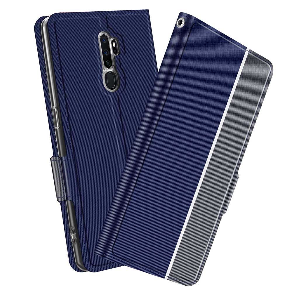 Rakuten - 【送料無料】OPPO A5 2020ケース 手帳型ツートーンカラー　ストラップ付き カバー マグネット 定期入れ ポケット シンプル スマホケース ブラック＆グレー　ネイビー＆グレー　ローズゴールド＆グレー選択可能