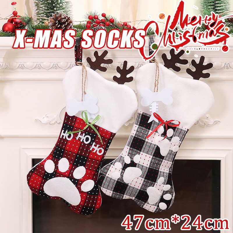 Other - 送料無料 クリスマス 靴下 袋 肉球 ねこの爪 かわいい プレゼント入れ チェック柄 クリスマスソックス クリスマスツリー 飾り 動物足跡 クリスマスプレゼント 置物 お菓子入れ お菓子袋 ギフトバッグ オーナメント ストッキング キャンディ入れ 装飾 店舗 Christmas