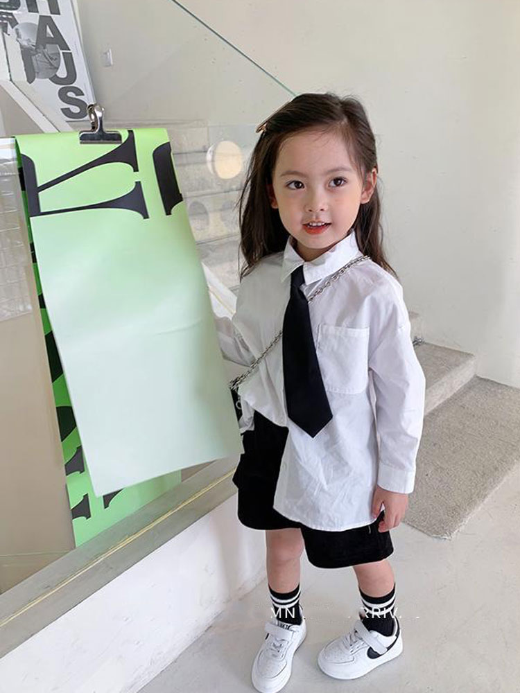 送料無料 キッズ フォーマルシャツ ネクタイ付 白 ブラウス 子供服 女の子 入学式 ...