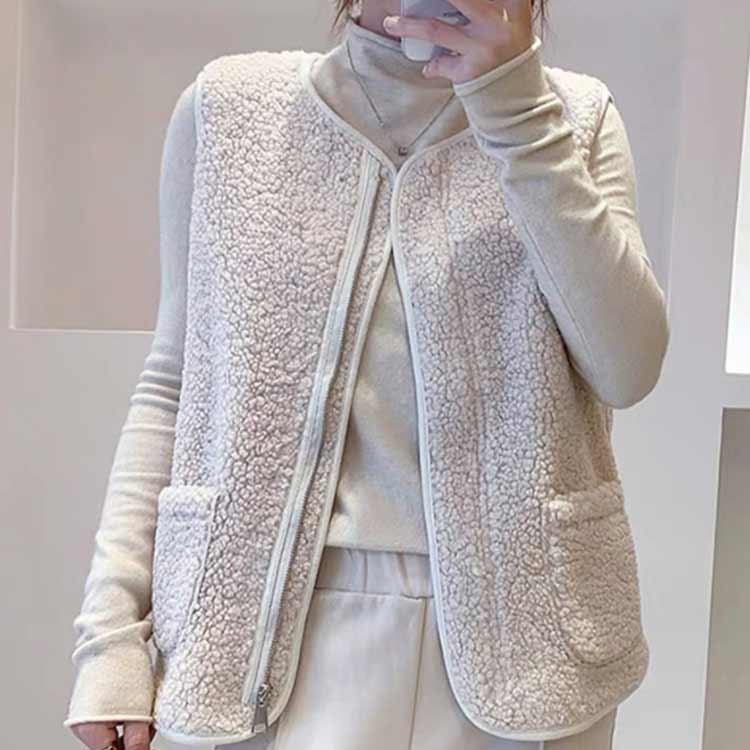 ジレ前開き服モコモコ韓国ファッションレディース厚手防寒アウターノースリーブ冬物ポケット付きカジュアル可愛いオシャレジレ秋冬ナチュラル送料無料カジュアルお出かけポケット付き暖かいきれいめおしゃれボアベスト pcawaji-10021192 PC淡路 楽天市場店 サンプル画像2
