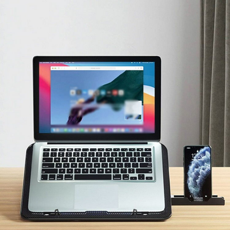 送料無料 ノートPCクーラー ノートパソコン冷却パッド USBポート 角度調整 オフィス テレワーク 6つ冷却ファン 冷却台 スマホンスタンド付き 静音 テレワーク 在宅勤務 Macbook 風量調節 pcawaji-10022783 PC淡路 楽天市場店 サンプル画像2