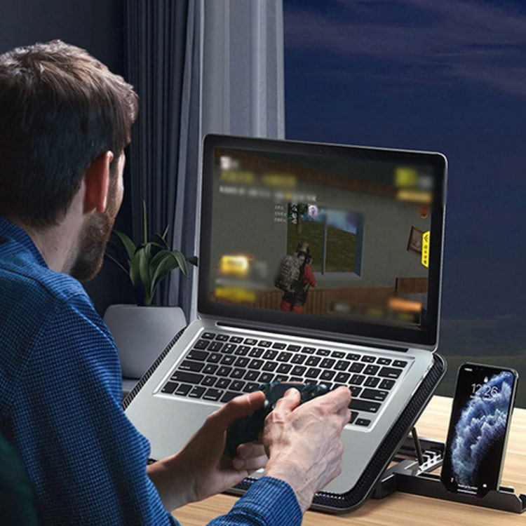 送料無料 ノートPCクーラー ノートパソコン冷却パッド USBポート 角度調整 オフィス テレワーク 6つ冷却ファン 冷却台 スマホンスタンド付き 静音 テレワーク 在宅勤務 Macbook 風量調節 pcawaji-10022783 PC淡路 楽天市場店 サンプル画像3