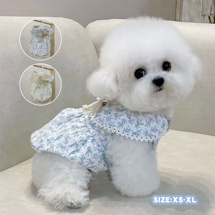 送料無料 犬服 春夏用 ワンピース 花柄 レース 小型 中型犬 Dリング付き かわいい お姫様 キュート 女の子 タンクトップ 柔らかい 犬の服 ペットウェア ドッグウェア ベスト パジャマ 犬猫洋服 おしゃれ お散歩 お出かけ
