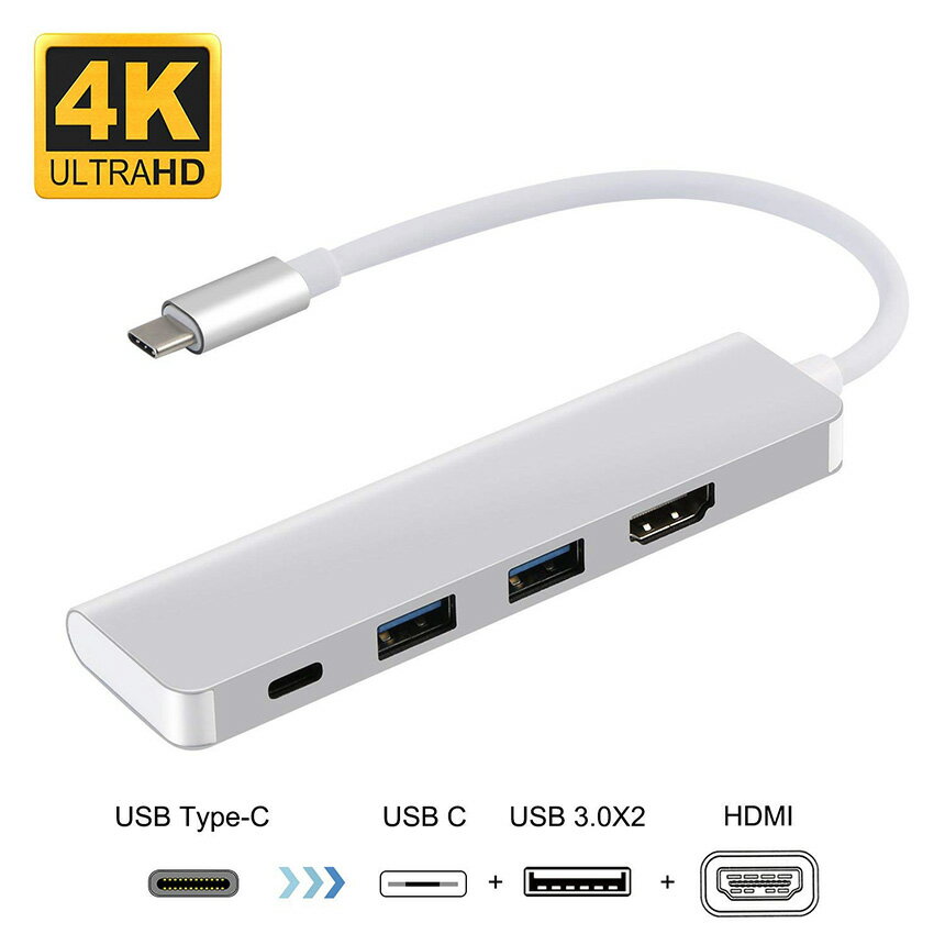 USB type-C hub ハブ 4K USB 2.0 3.0 HDMI 出力 スマホ ノートパソコン アダプター 充電ポート Switch Galaxy S8/ S8+/ Note 8、Macbook pro 対応 tecc-4in1hub02 