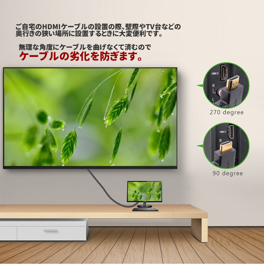 HDMI 変換アダプタ オス メス 90度 L型 左向き右向き　コネクタ 便利 2個セット　...