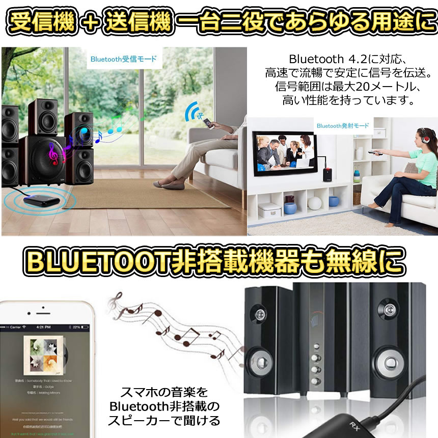 Bluetooth���ȥ�󥹥ߥå��� 1��2�� �쥷���С� ���� ���� ̵�����磻��쥹 ���ޥ� �ƥ�ӡ������ǥ��� ������ ������ tecc-blutra02