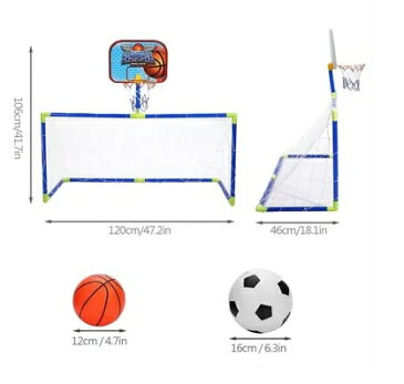 サッカー バスケットゴールセット 2in1 折り畳み 移動式 室内屋外兼用 子供向け 組み立て簡単 エアーポンプ付　運動　健康tecc-goalset[送料無料・一部地域除く]