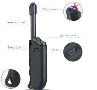 着火 電子ライター 伸縮　プラスマ 花火 BBQ キャンドル アウトドア　安全 電子 USB充電式 煙草 タバコ 喫煙 グッズ ブラックtecc-nobilighter-bk