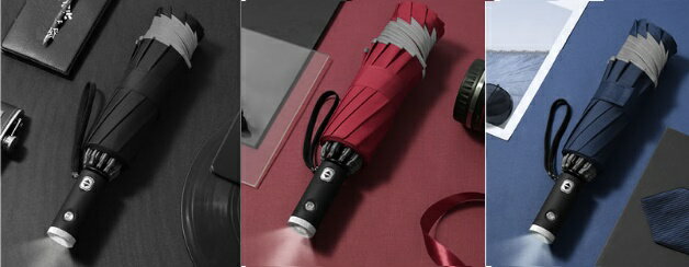 Rakuten - LED搭載 自動開閉式 折畳み傘 反射テープ付 10本骨耐強風 超撥水 濡れない 足元 雨具 視認性　アンブレラ tecc-ledkasa