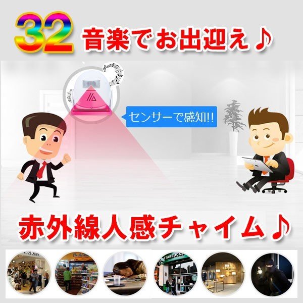 チャイム アラーム 赤外線 人感センサー お知らせ 自動 感知 センサー 防犯 音楽 ...