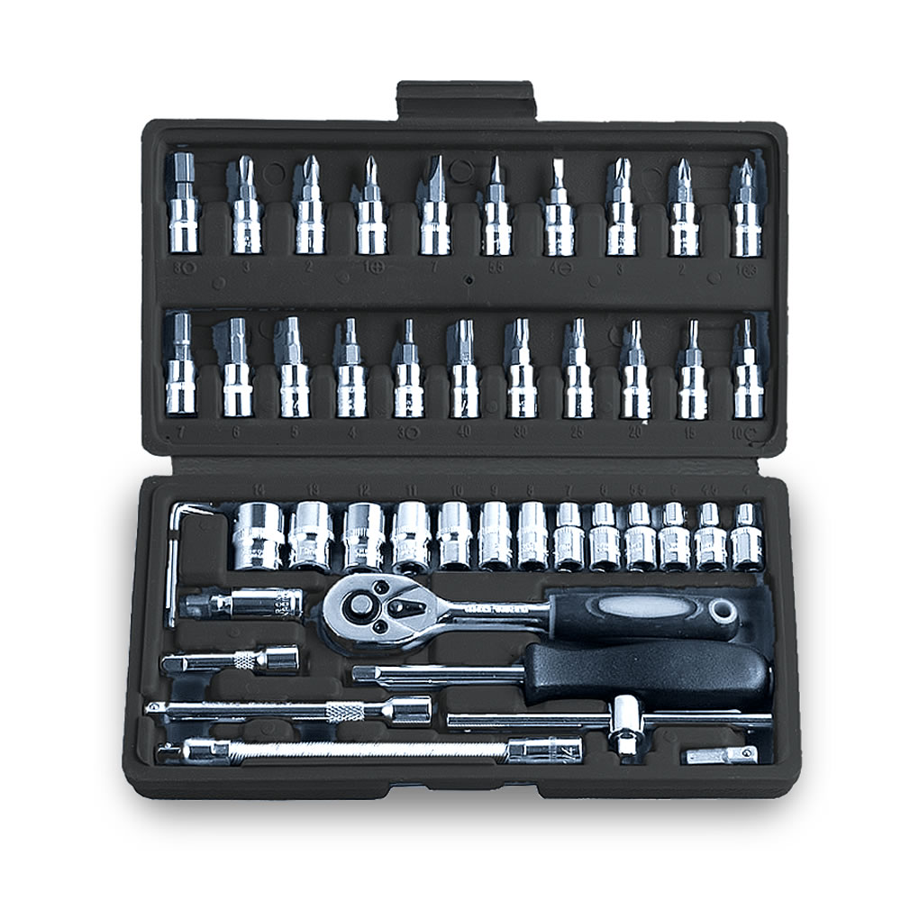 Rakuten - ソケットレンチセット 汎用 46点セット ビット 差込角 6.3 1/4インチ 車レンチ ラチェット 工具 ドライバー el-sokeset