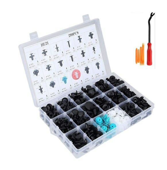 車 内装 299個 18種類 車体プッシュ ピン バンパー リベット クリップキット 自動車フェンダー 固定用 tec-trim299