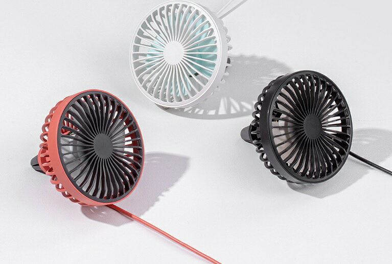 車載 扇風機 車用 エアコン吹出口 強風 小型 車内 熱中症対策 風量3段階 角度調節 LEDライト USB 車中泊 便利 冷房　燃費向上 el-caracsen