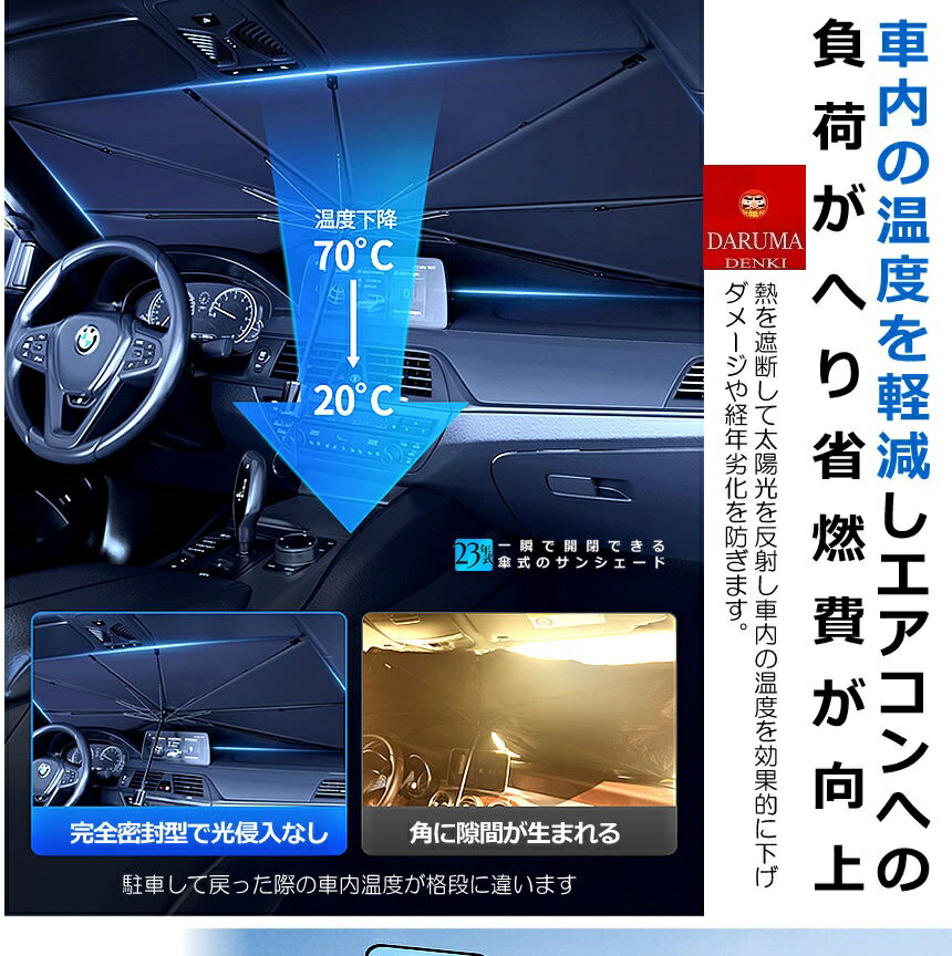 折りたたみ傘方式 車 フロントガラス用 サンシェード 収納ケース付 断熱 UVカットプライバシー保護 取付簡単 tec-kasashade02