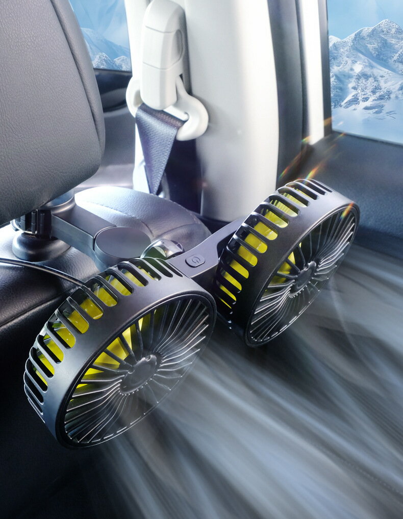 後部座席用 USB ツインファン 小型 扇風機 車載用 ヘッドレスト取付 車用ファン ダ...