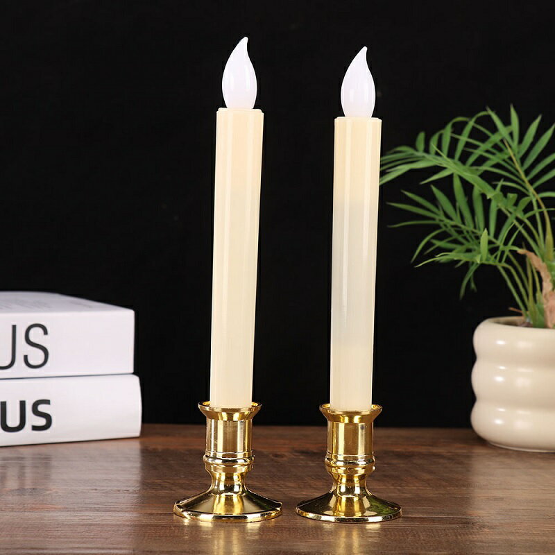 LEDろうそく 2本セット 電池式 金色スタンド付 燭台付き 仏壇用 葬式 墓参り 法事 led キャンドル 安全 dar-butu2hon
