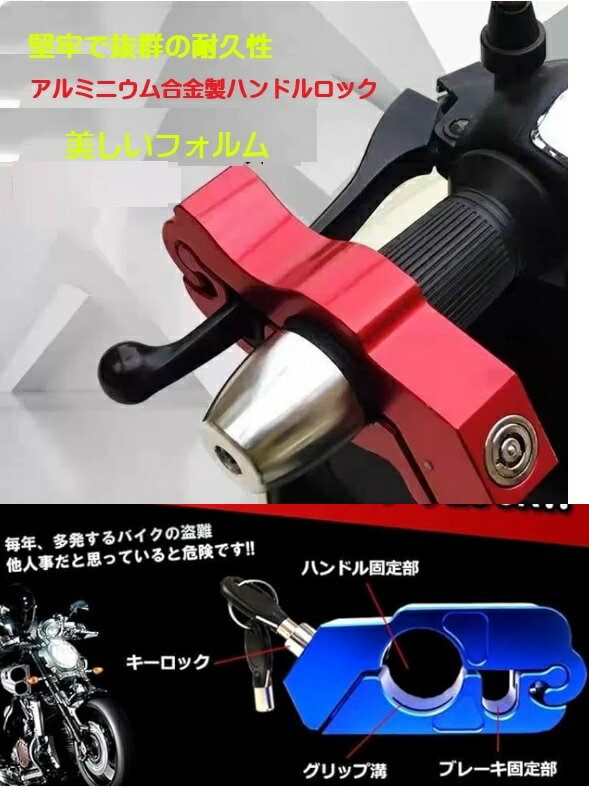 バイク用 ブレーキロック シフトブレーキ 簡単操作 アクセルロック グリップ 盗難防止 セキュリティ 鍵式 ハンドルロック dar-steero03 2
