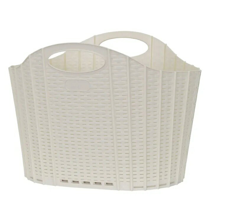 折畳 コンパクト収納 折り畳み式 ランドリーバスケット ランドリーボックス 洗濯物 洗濯カゴ バスケット 買い物かご アイボリー