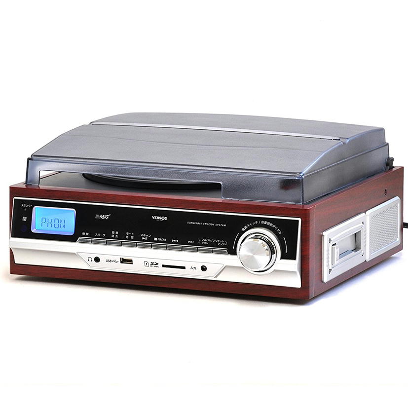 【送料無料・一部地域除く】VERSOS　レコードプレーヤー マルチレコードプレイヤー カセットテープ USBメモリ SDカード AM・FMラジオ VS-M006