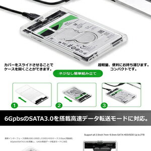 HDDケース　2.5インチ　2.5型 USB3.0 SSD スケルトン 透明 外付け　ハードディスク ケース 5Gbps 高速 データ転送 UASP対応 TEC-CLESATAD【メール便発送・代引不可】