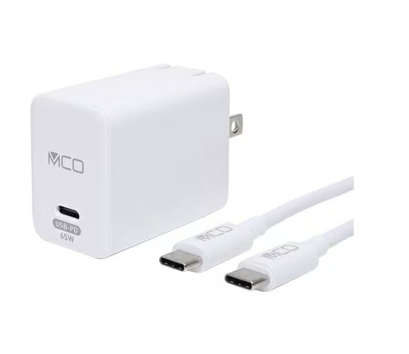【訳あり:箱いたみ】MCO GaN採用 USB PD対応 ACアダプタ 65W Type-Cケーブル付属 発熱感知センサー内蔵 IPA-CS03/WH