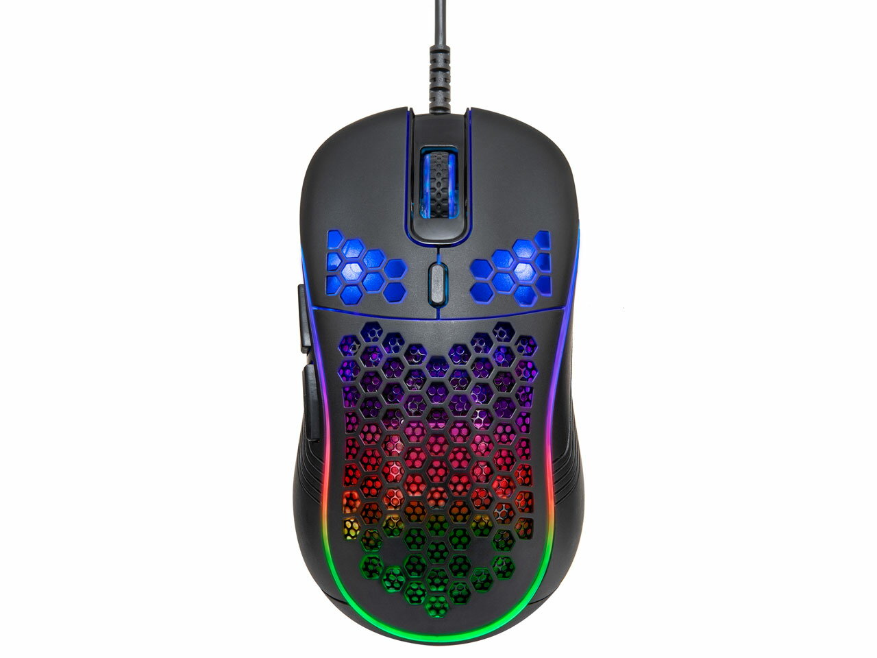 ハニカム構造を採用したゲーミングマウス タイプ：IR LEDマウス ケーブル：有線 ボタン数：6 ボタン 解像度（カウント）：8000 dpi インターフェイス：USB その他機能：カウント切り替え可能 ゲーミングマウス：○ エルゴノミクス...